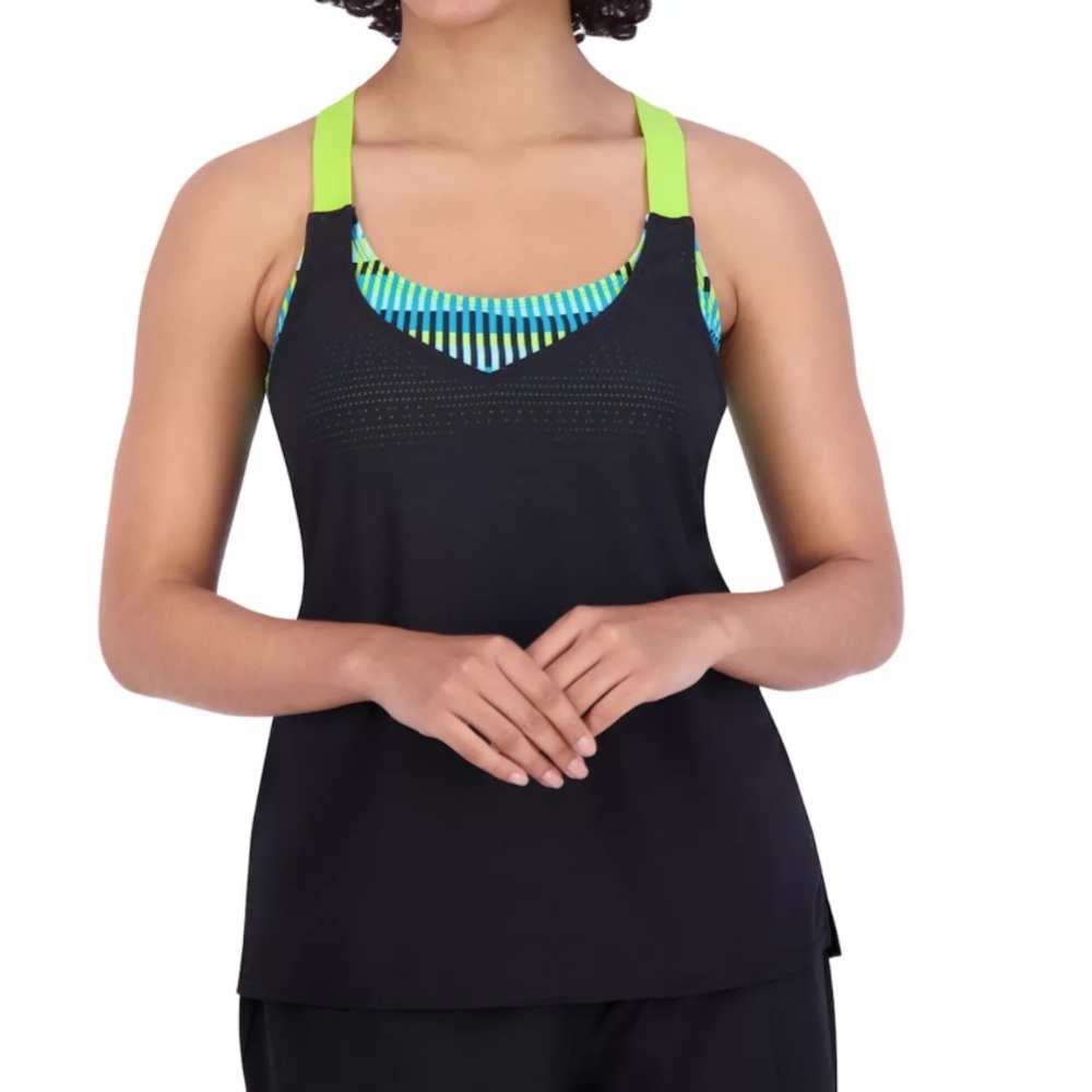 3/$10 Black tankini with colorful sports bra